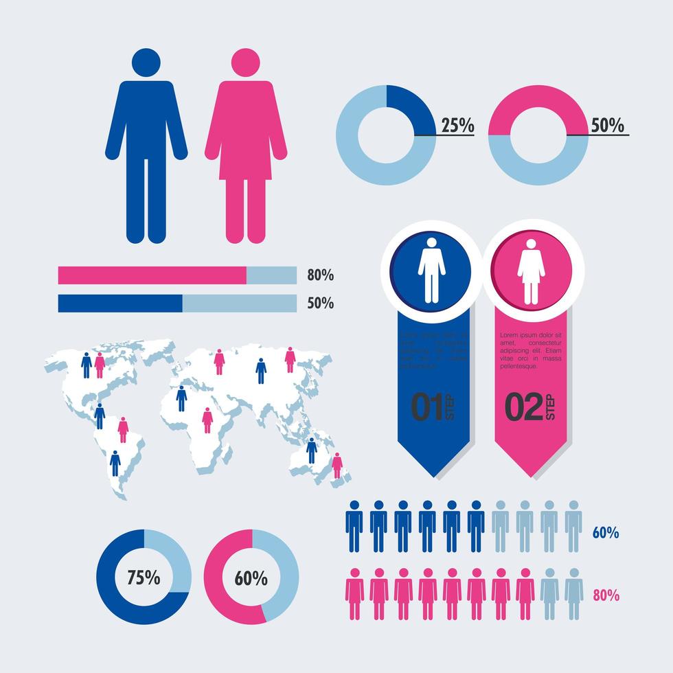 sieben infografik-symbole für die bevölkerung vektor