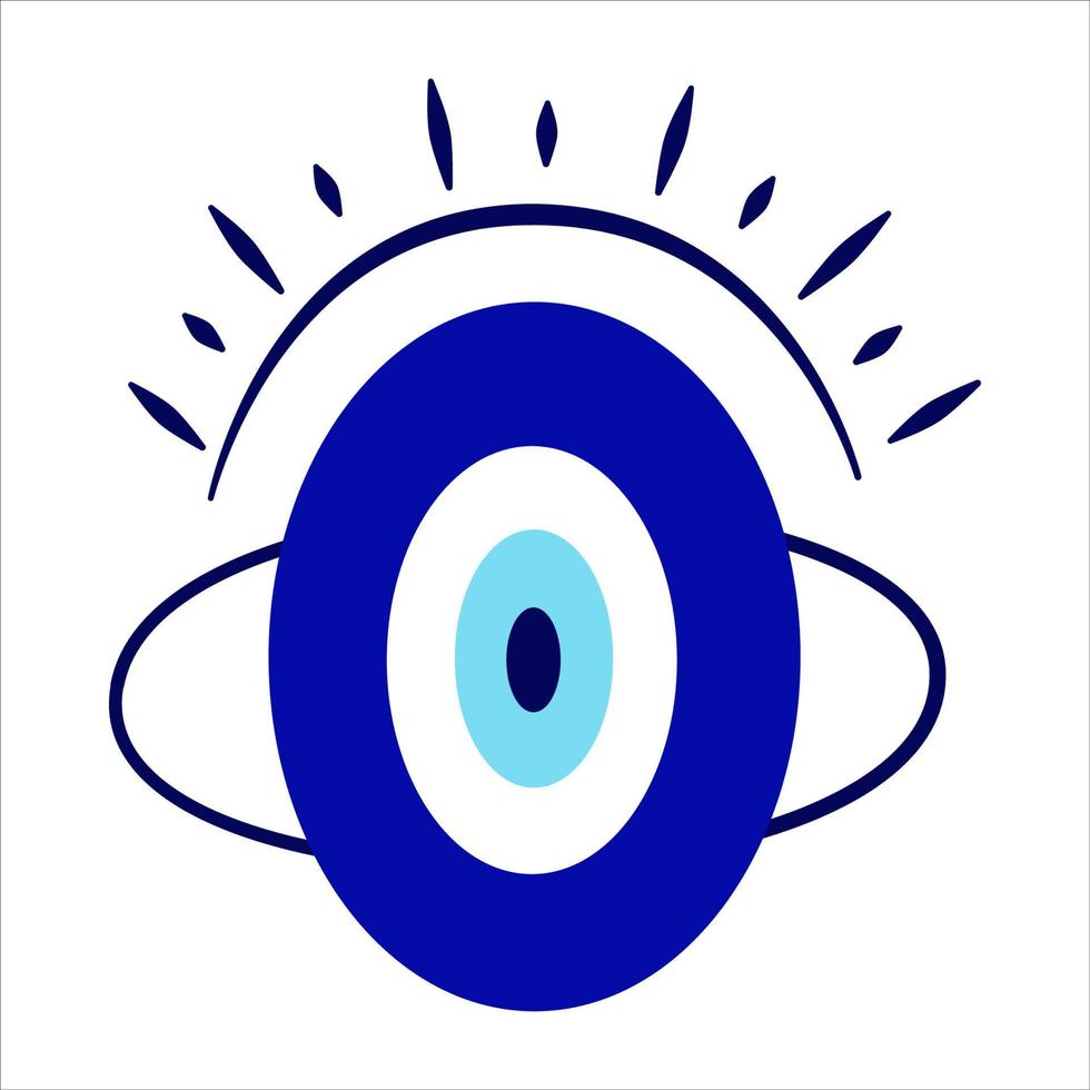 onda ögat grekisk amulett isolated.turkish eye med ögonfransar och en ögonglob i blått för amulett och skydd. vektor illustration i platt stil