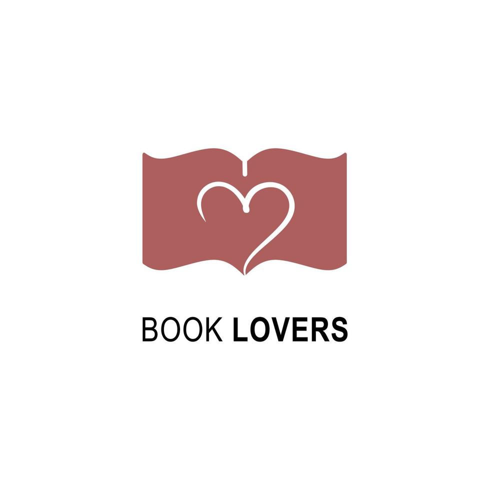 bokälskare logotyp formgivningsmall. bok ikon och hjärta emblem för kurser, klasser och skolor vektor illustration. nörd, e-bok, affärsföretag, bibliotek, bokhandel och kärlekslärande koncept.