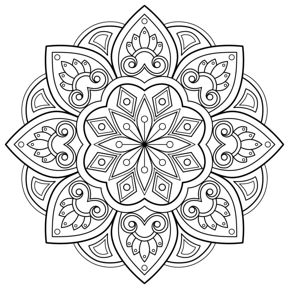 Vektor abstrakte Mandala-Muster. Kunst an der Wand. Malbuch Spitzenmuster das Tattoo. Design für ein Tapetenfarbenhemd und Fliesenaufkleberdesign, dekoratives Kreisornament im orientalischen Ethnostil