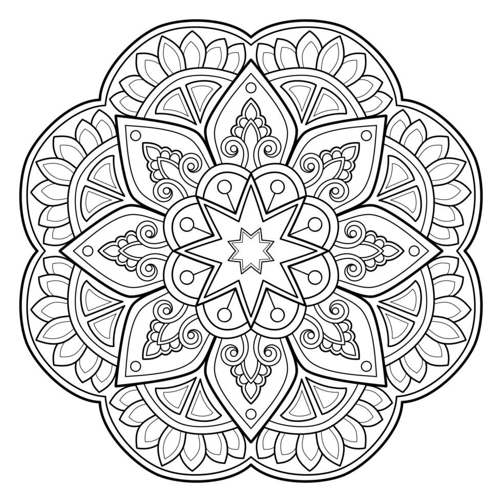 Vektor abstrakte Mandala-Muster. Kunst an der Wand. Malbuch Spitzenmuster das Tattoo. Design für ein Tapetenfarbenhemd und Fliesenaufkleberdesign, dekoratives Kreisornament im orientalischen Ethnostil