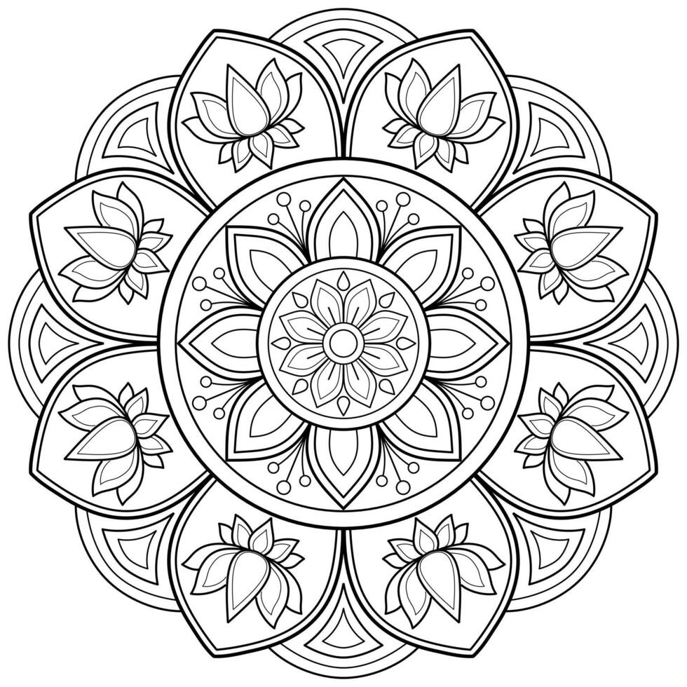 Vektor abstrakte Mandala-Muster. Kunst an der Wand. Malbuch Spitzenmuster das Tattoo. Design für ein Tapetenfarbenhemd und Fliesenaufkleberdesign, dekoratives Kreisornament im orientalischen Ethnostil