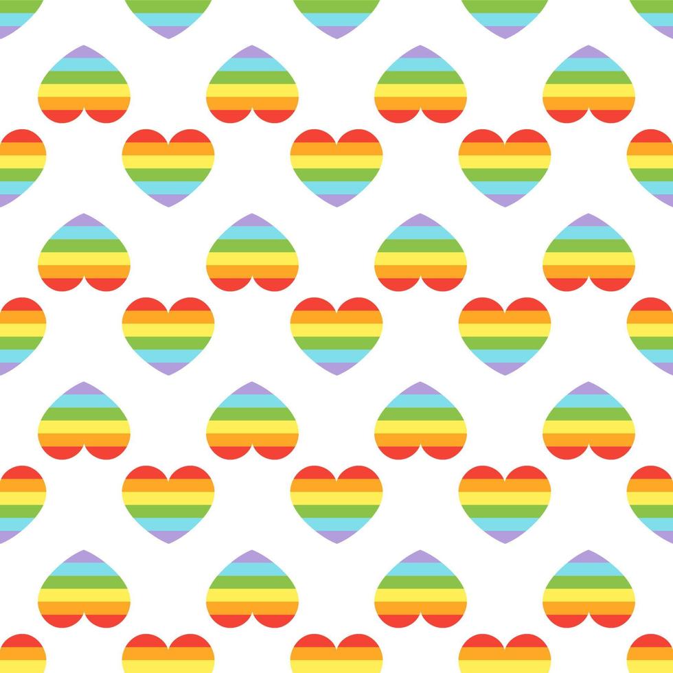 Vektor Stolz Doodle nahtlose Muster. LGBT-Herzen mit Regenbogen. Schwulenparade, Symbol für LGBTQ-Rechte. Hintergrund, Geschenkpapier, Taschenvorlage, isolierter Druck auf weiß