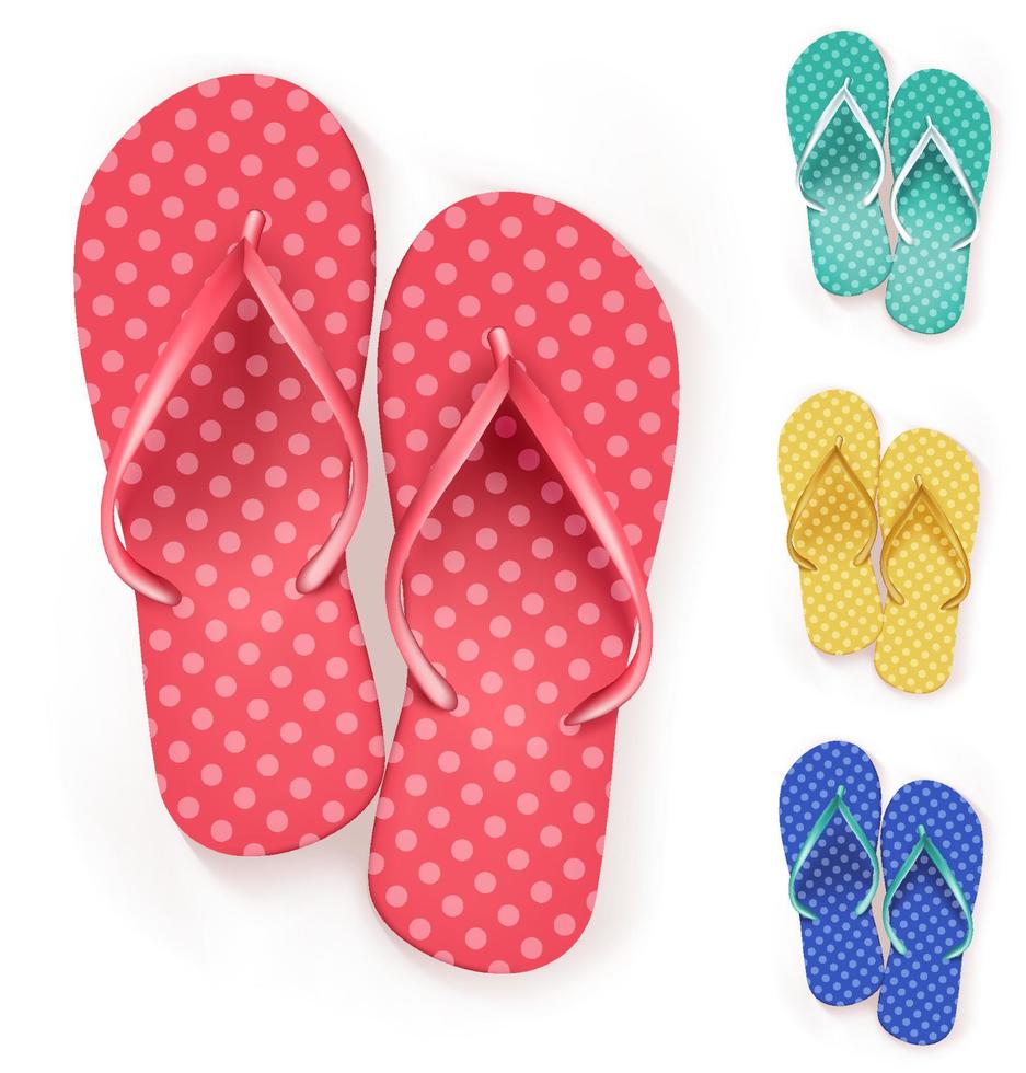 Vektor-Set aus bunten Strandpantoffeln Polka Dots Flip Flops für Sommerferien und Outdoor-Ausflüge. vektor