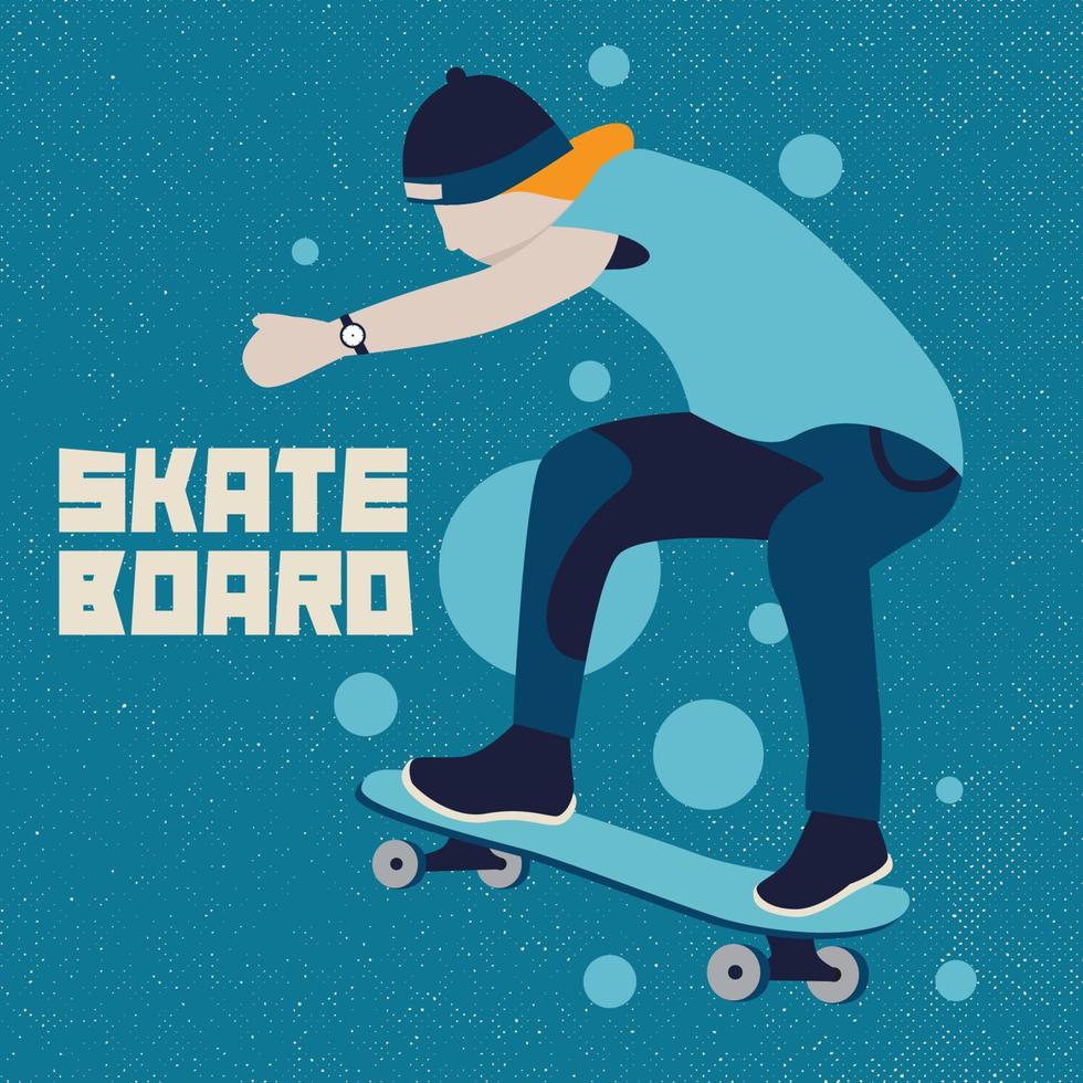 Coole Jungs spielen Skateboard mit blauem Hintergrund. Wand Skateboard Sportwand dekorativ für Jungen Kinderzimmer. Extremsportarten vektor