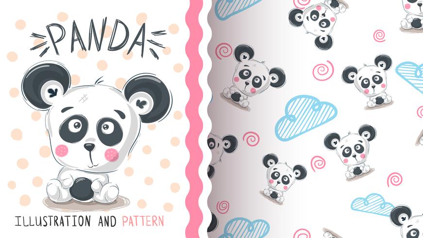 Söt teddy panda - sömlöst mönster vektor