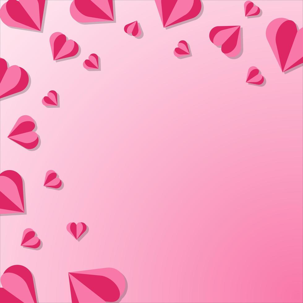 valentinstagpostkarte mit rosa herzen im papierschnittstil vektor