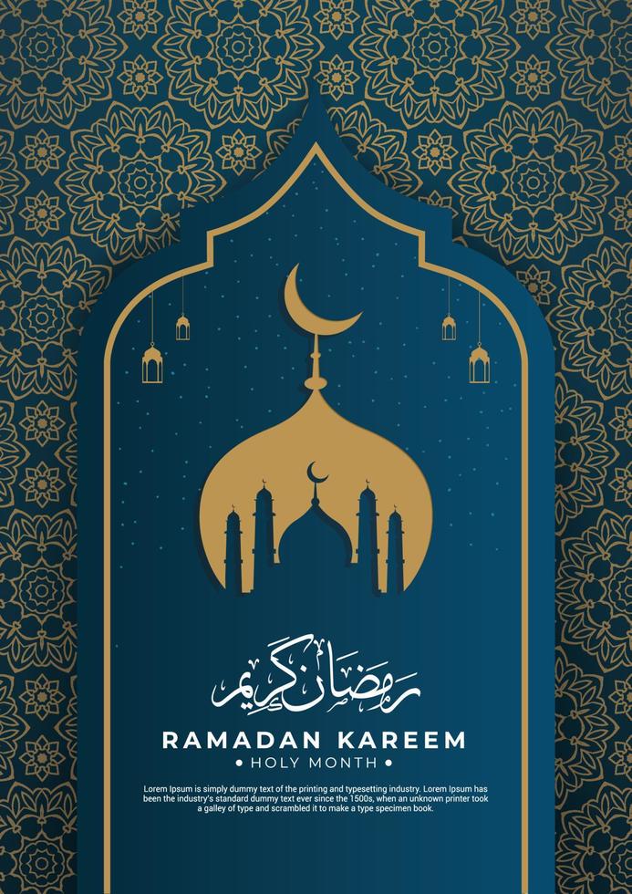 ramadhan kareem bakgrund med mönster islamiska, moské och cresent moon. lämplig för affisch, broschyr, flygblad, promo, tapeter vektor