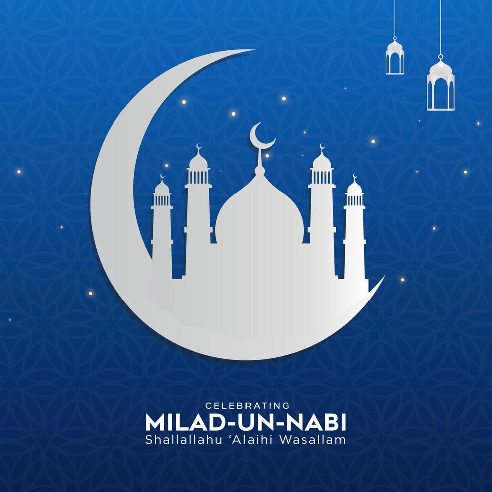 glad eid milad un nabi mubarak. lycklig islamisk sista profet född. lämplig för gratulationskort, affisch och banderoll vektor