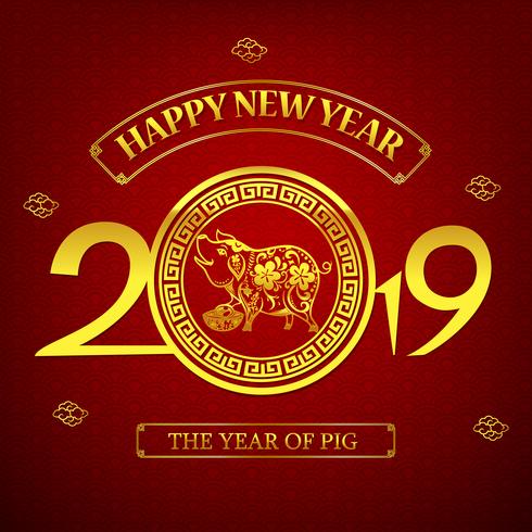 Guten Rutsch ins Neue Jahr 2019 chinesisches Kunstartschwein 001 vektor