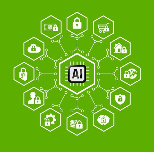 AI Artificiell intelligens Teknik för skydd och säkerhet ikon och designelement vektor