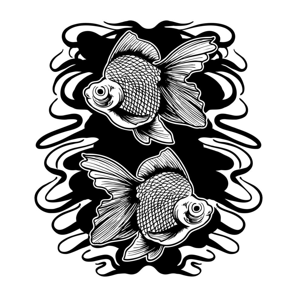 Zwillingsgoldfisch-Vektorillustrations-T-Shirt Design vektor