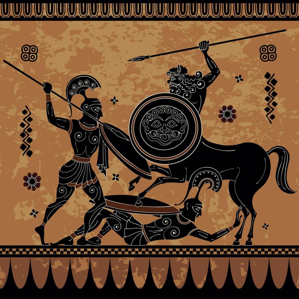 zentaur,held,spartan,myth.ancient zivilisation culture.ancient griechenland warrior.black figure pottery.ancient greek scene banner. vektor