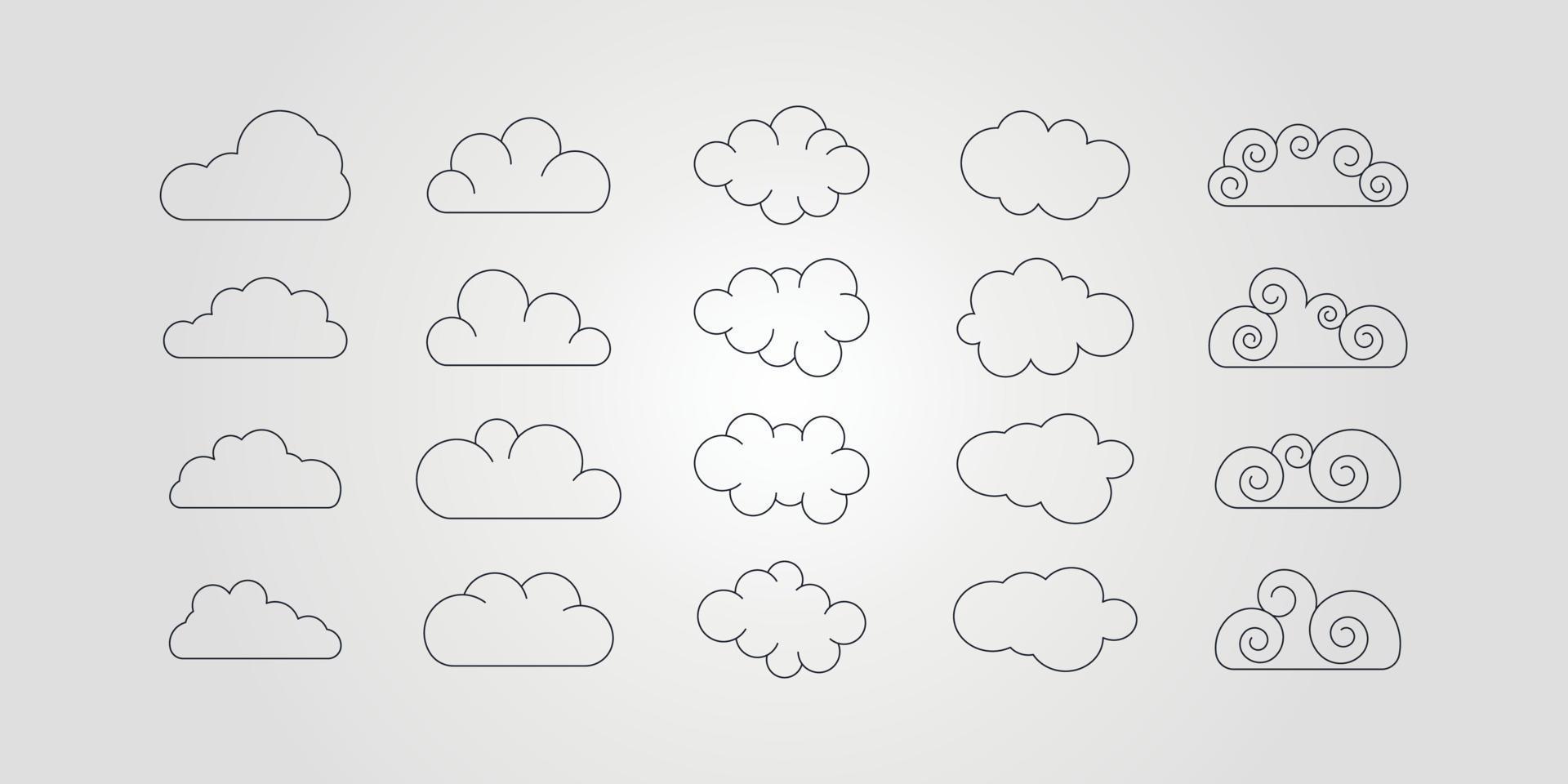 Satz von Cloud-Symbol-Logo-Vektor-Symbol minimales Design, Strichgrafik-Bubble-Cloud-Logo-Design vektor