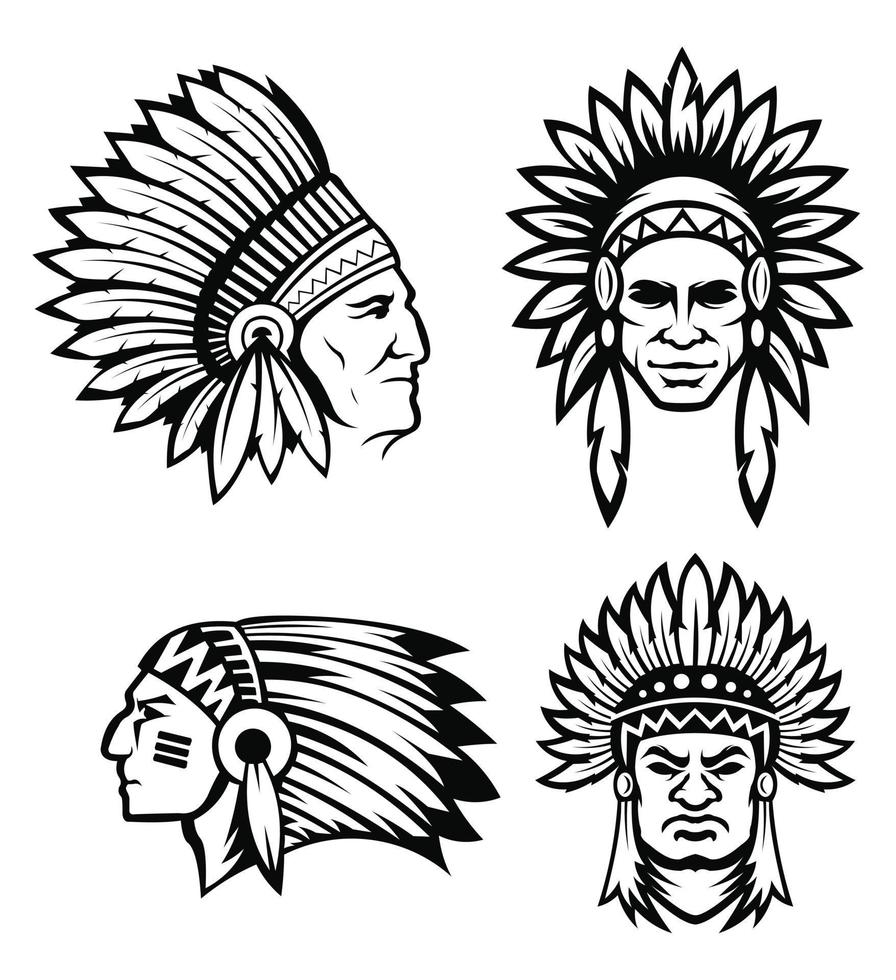 inspiration nordamerikanska indianhövdingen bär traditionell fjäderhuvudbonad svart och vitt vektorporträtt vektor