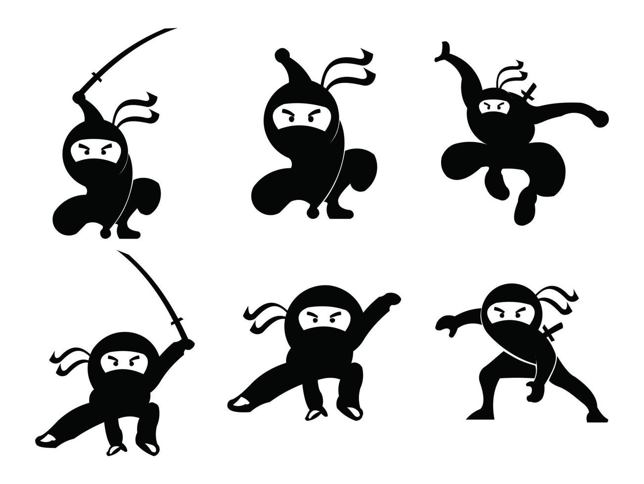 Ninja Samurai Krieger Kämpfer Charakter Cartoon Kampfkunst Waffe Shuriken vektor