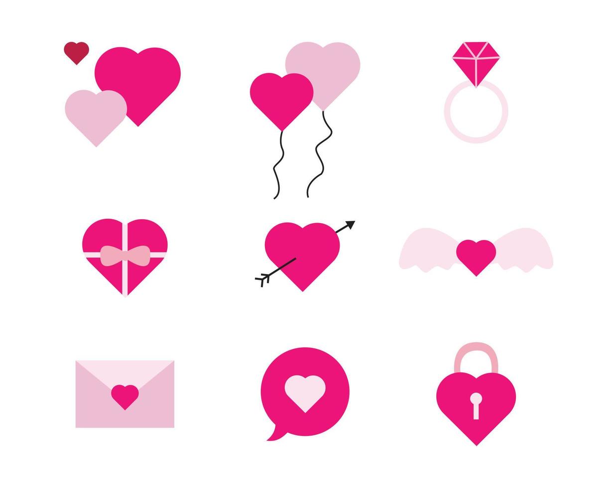 alla hjärtans element illustrationer för att dekorera design i romantiskt tema vektor