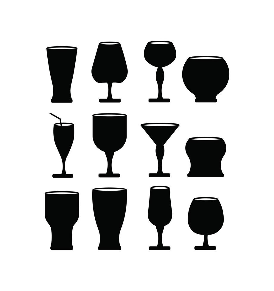 cocktail glas linje ikoner platt set, kontur vektor symbol samling, set glas innehåller ikoner platt