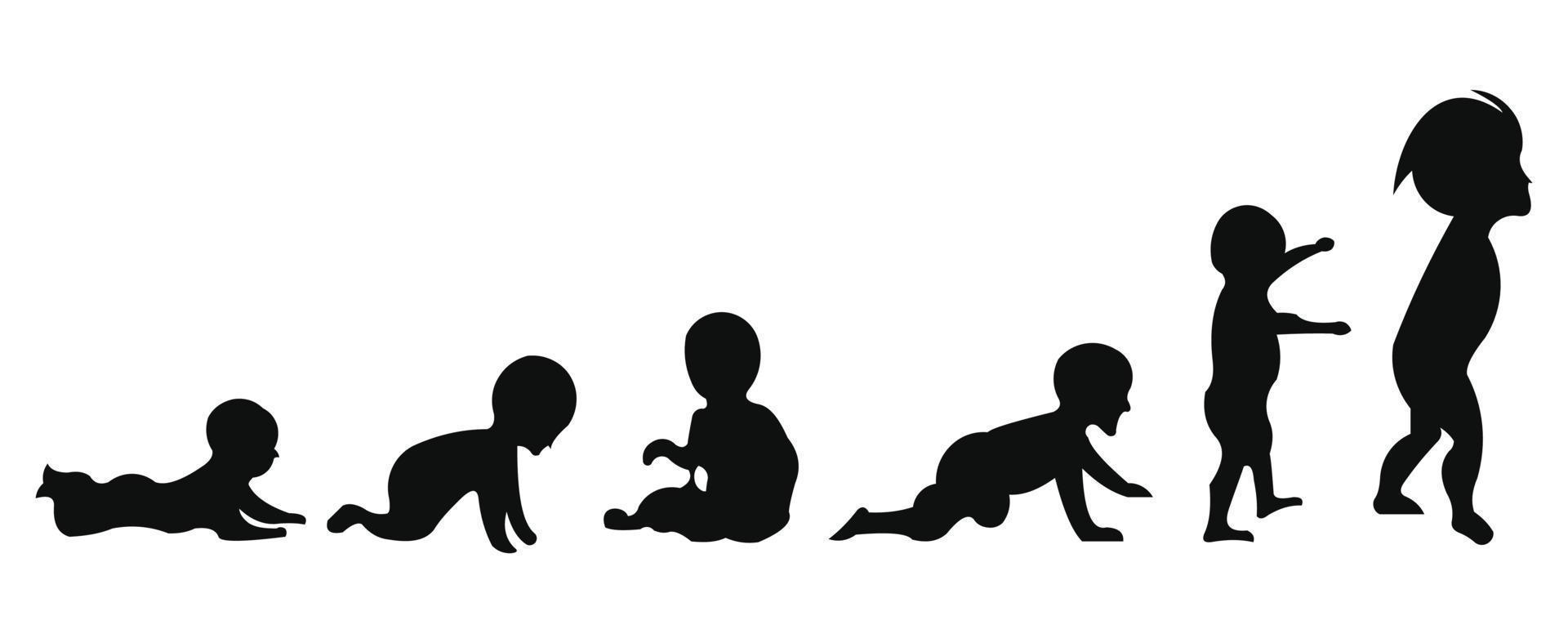 baby utveckling ikon, barn tillväxt stadier. milstolpar för småbarn under första året. vektor illustration