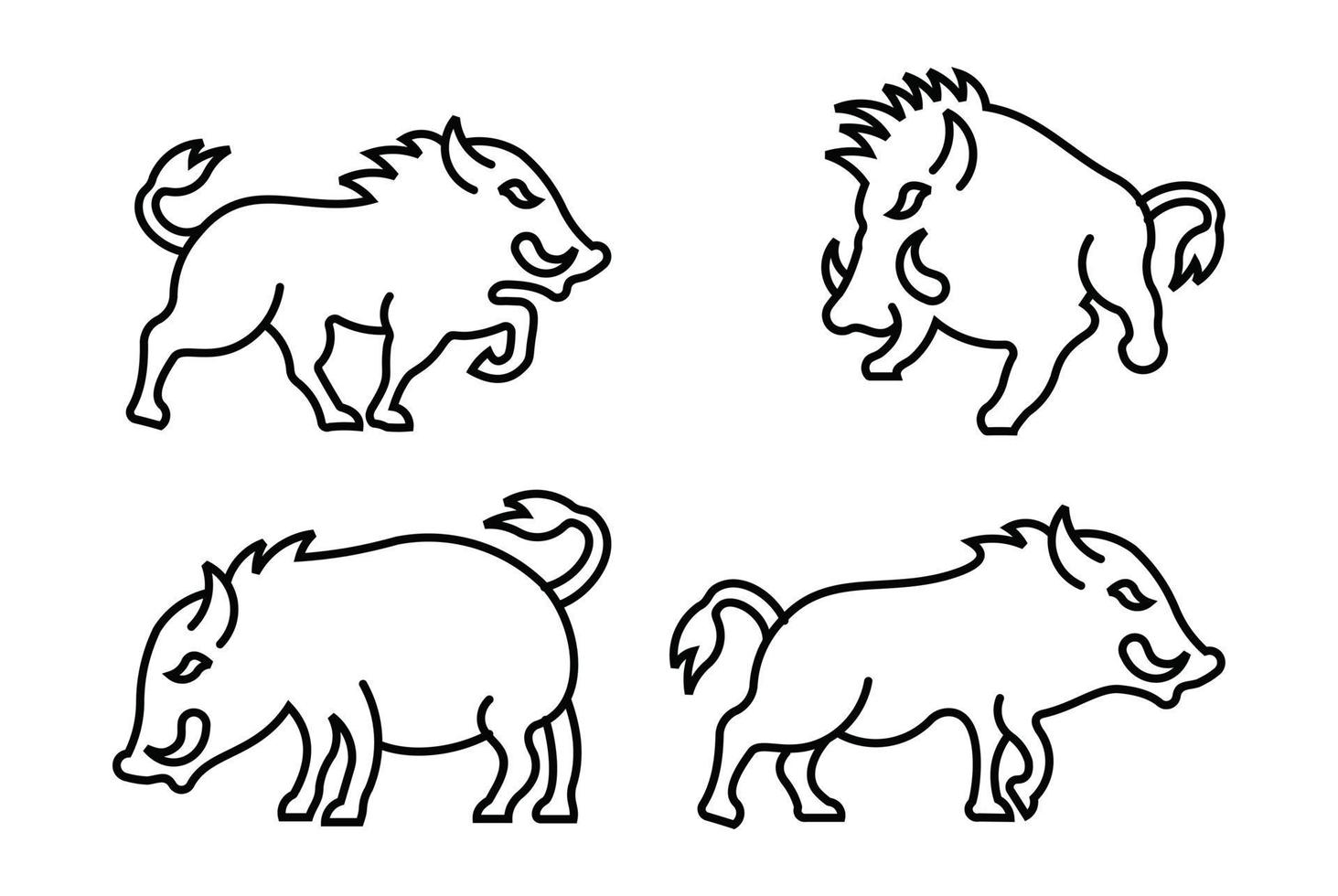 Wildschwein-Linie-Icon-Set, Schwein-Umriss-Vektor-Symbol-Logo-Illustration vektor