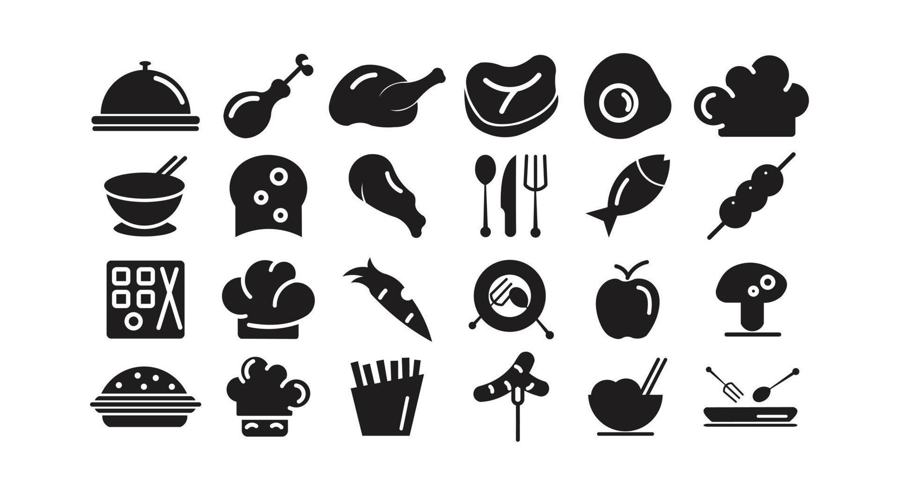 flaches Logo-Icon-Set für Speisen und Getränke, Restaurantmenü gesund vektor