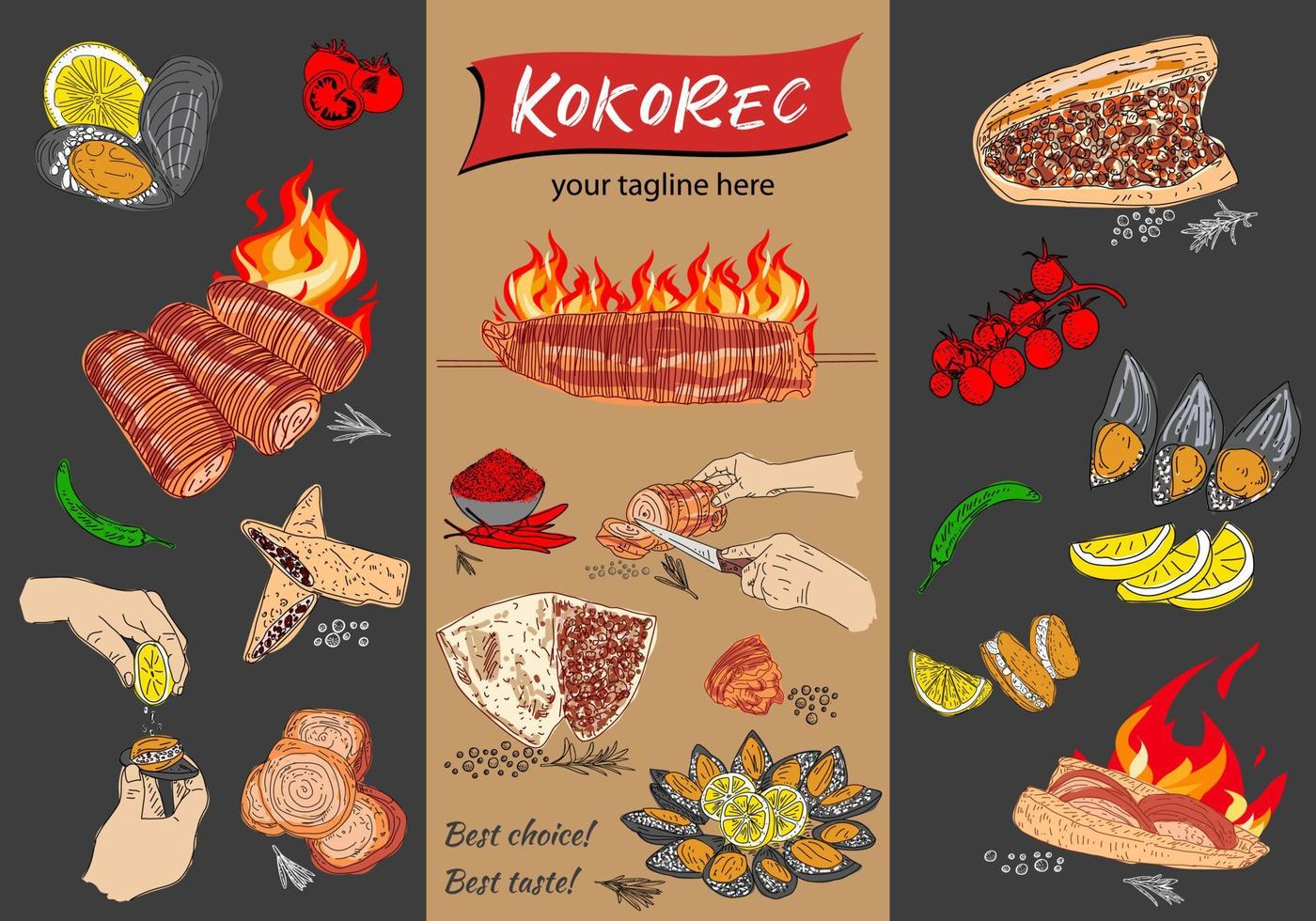 Kokorec handgezeichnetes Vektordesign. vektor