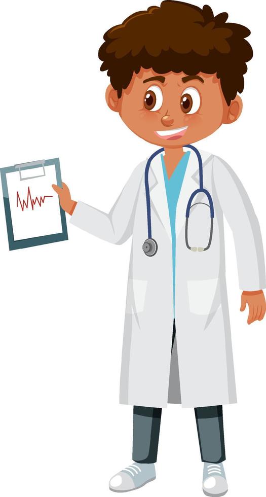 eine Zeichentrickfigur eines männlichen Arztes auf weißem Hintergrund vektor