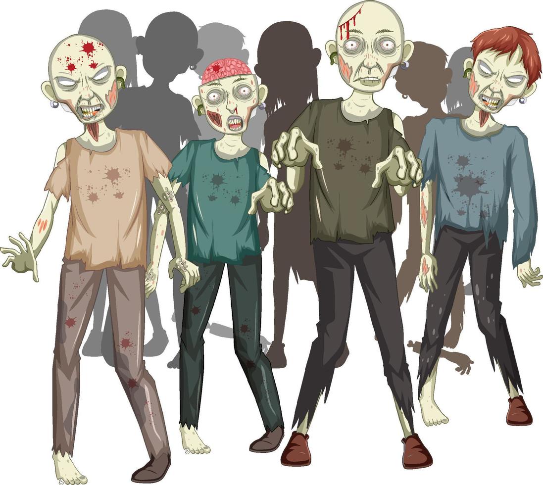 läskiga zombies som går på vit bakgrund vektor