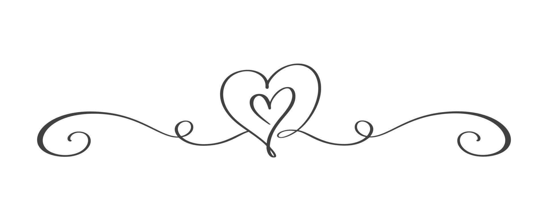 vintage blomstra vektor avdelare alla hjärtans dag handritad svart kalligrafiskt hjärta. kalligrafi semester illustration. design valentine element. ikon kärlek inredning för webben, bröllop