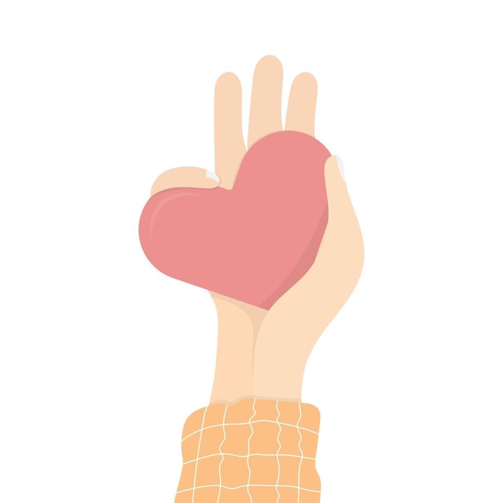 Vektor kreatives Handformdesign, junge Hand, die rotes Herz für Sie hält.