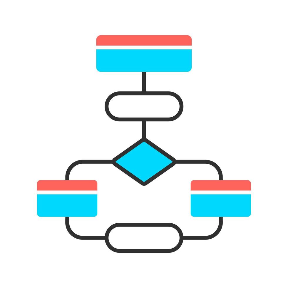 flödesdiagram färgikon. flödesschema. element struktur och interaktion. processvisualisering. problemlösningsstadier. programlogiksekvens. algoritm. isolerade vektor illustration