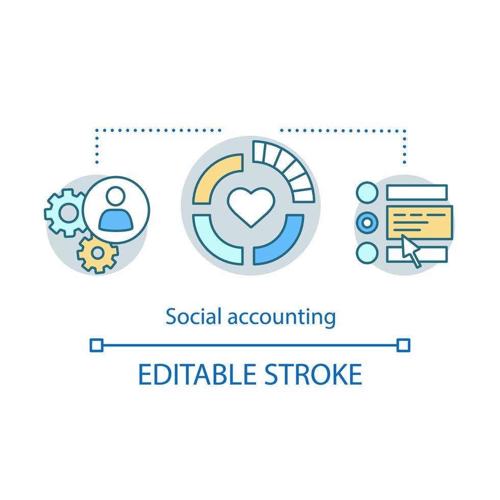 social redovisning koncept ikon. csr idé tunn linje illustration. företagsansvar, hållbarhet, ansvar. samhällsbaserad övervakning. vektor isolerade konturritning. redigerbar linje