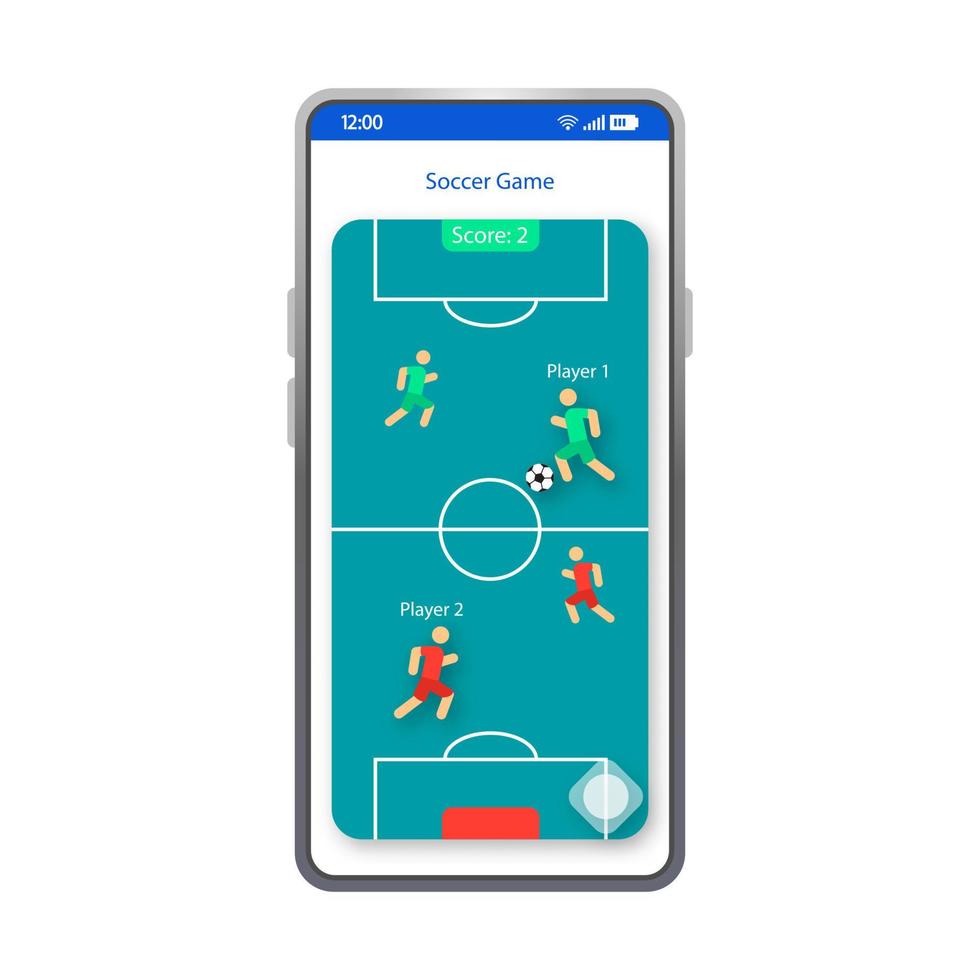 Vektorvorlage für die Smartphone-Schnittstelle der Fußballspiel-App. weißes designlayout der mobilen app-seite. Bildschirm für Fußballspielturniere. flache Benutzeroberfläche für Fußballanwendungen. Sportfeld-Telefonanzeige vektor