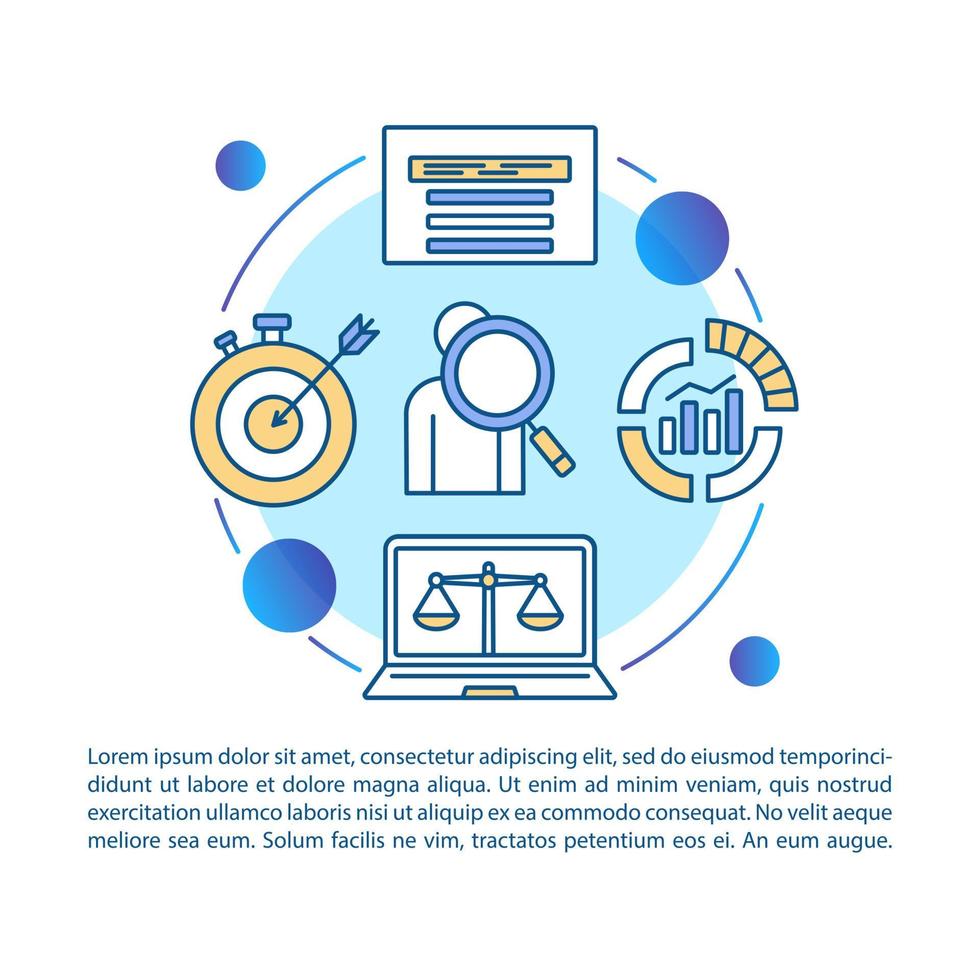 Vektorvorlage für Artikelseiten zur Bewertung von Fähigkeiten. broschüre, zeitschrift, broschürengestaltungselement mit linearen symbolen. beschäftigung, rekrutierung von druckdesign. konzeptillustrationen mit textraum vektor