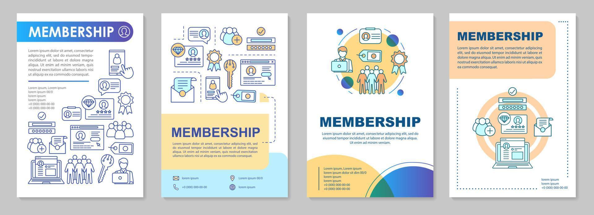 malllayout för medlemsbroschyr. partnerskapsavtal. flygblad, häfte, broschyrtryckdesign med linjära illustrationer. vektor sidlayouter för tidskrifter, årsredovisningar, reklamaffischer