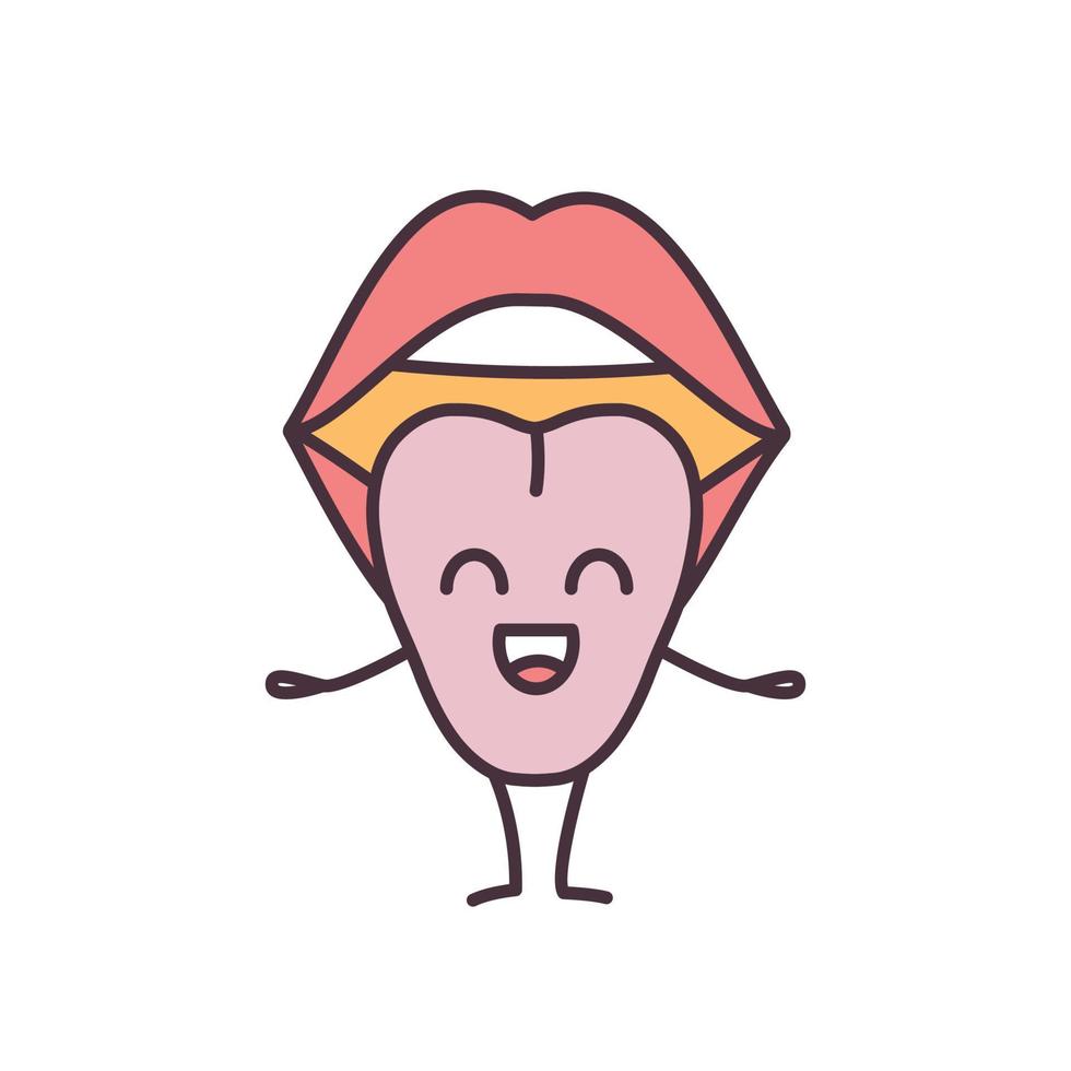 leende tunga emoji färgikon. öppen kvinnlig mun. frisk munhåla. hals hälsa. isolerade vektor illustration