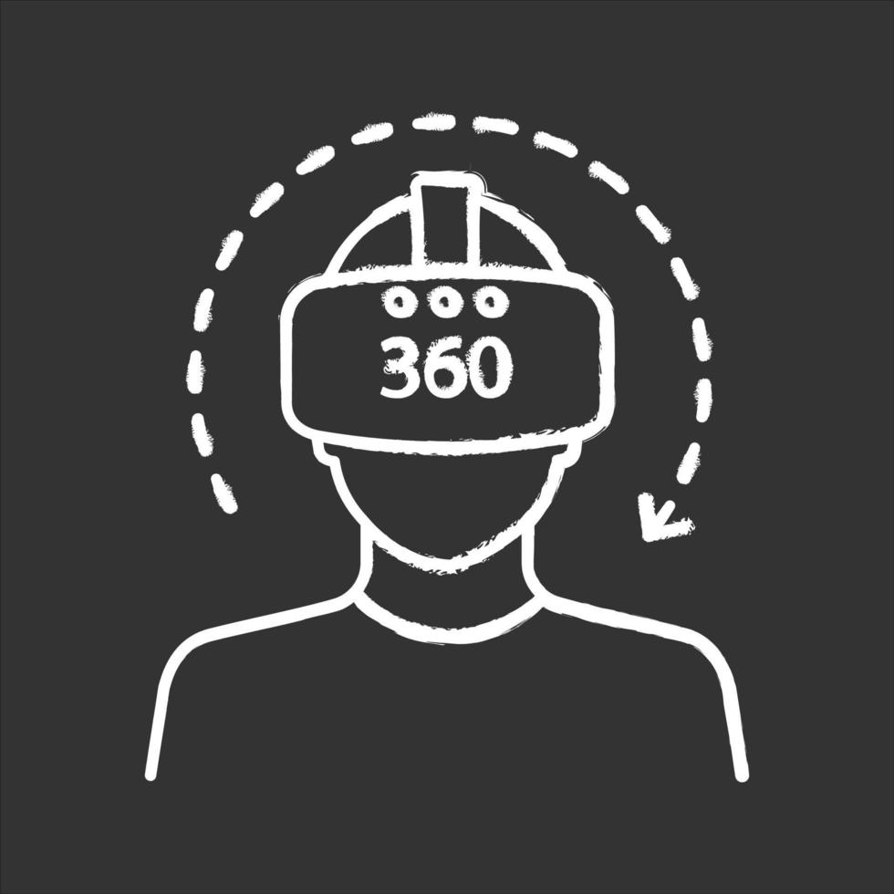 Kreidesymbol für Virtual-Reality-Video. 360-Grad-Video. vr-player mit vr-maske, brille, headset und rotationspfeil. Virtual-Reality-Spielbereich. isolierte vektortafelillustration vektor