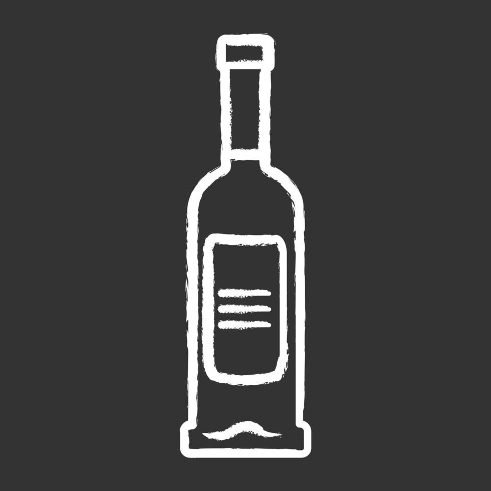 Grüne Glasflasche Wein, Gin, Absinth-Kreide-Symbol. alkoholisches Getränk, Getränk. Farbglas-Schnapsflasche mit weißem Etikett. Stielgläser in Bar, Café, Restaurant. isolierte vektortafelillustration vektor