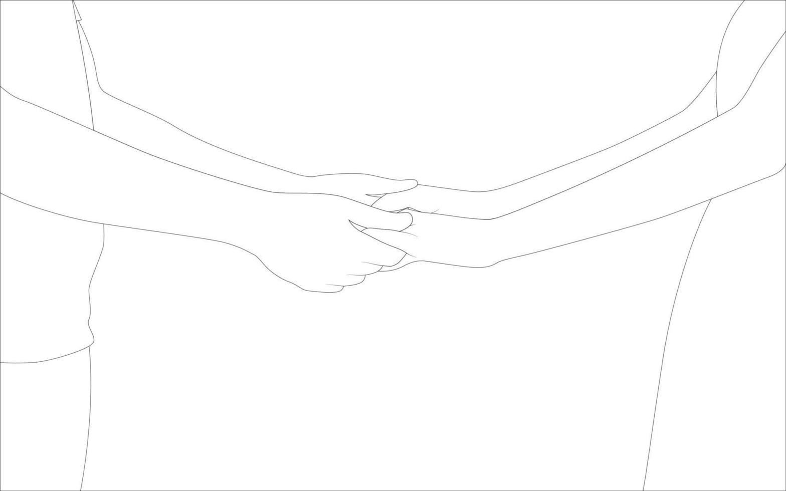 Paar, das Hand hält, Paarcharakterumrissillustration auf weißem Hintergrund, Vektorillustration für Valentinstagprojekte. vektor