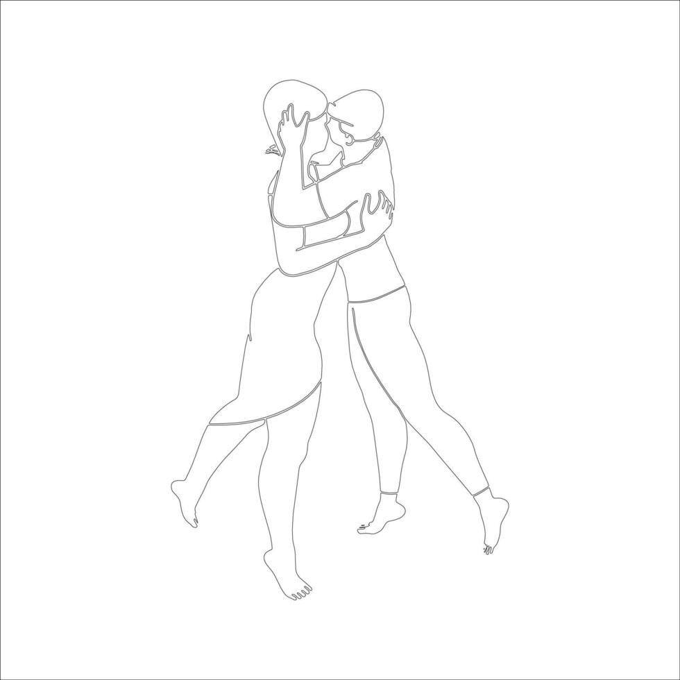 par kysser karaktär kontur illustration på vit bakgrund. vektor