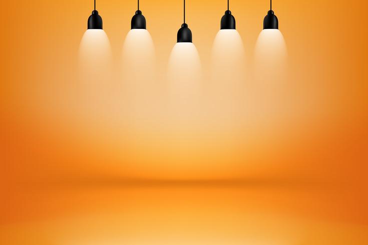 orange und gelber Studioraum mit Leuchtkastenhintergrund vektor