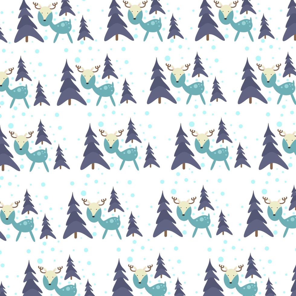 Winter-Weihnachtsbaum-Muster mit Rentier-Vektor-Illustration vektor