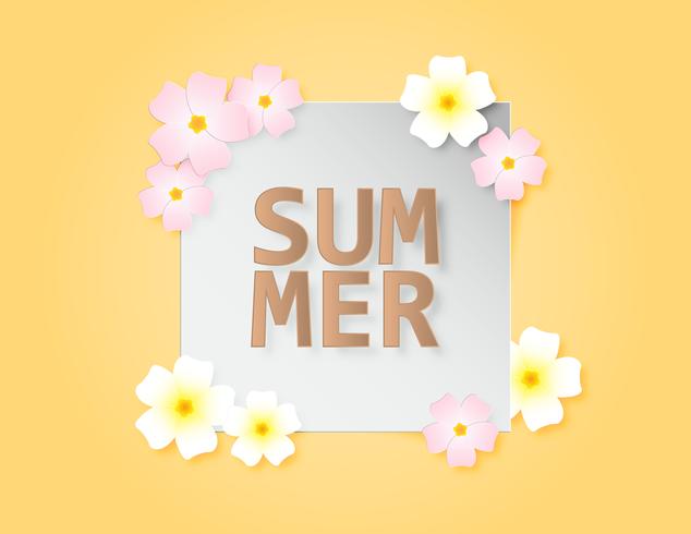 Kreativ illustration sommar banner bakgrund med en färgrik plumeria blomma. vektor