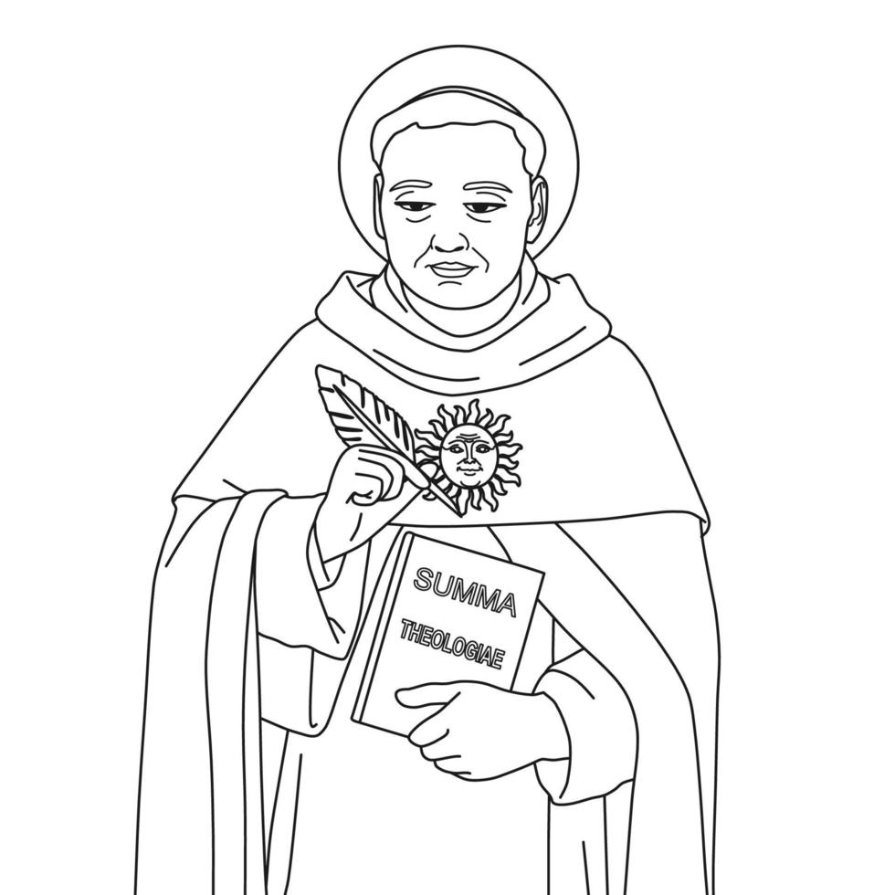 saint thomas aquinas doktor teolog vektorillustration monokrom kontur vektor