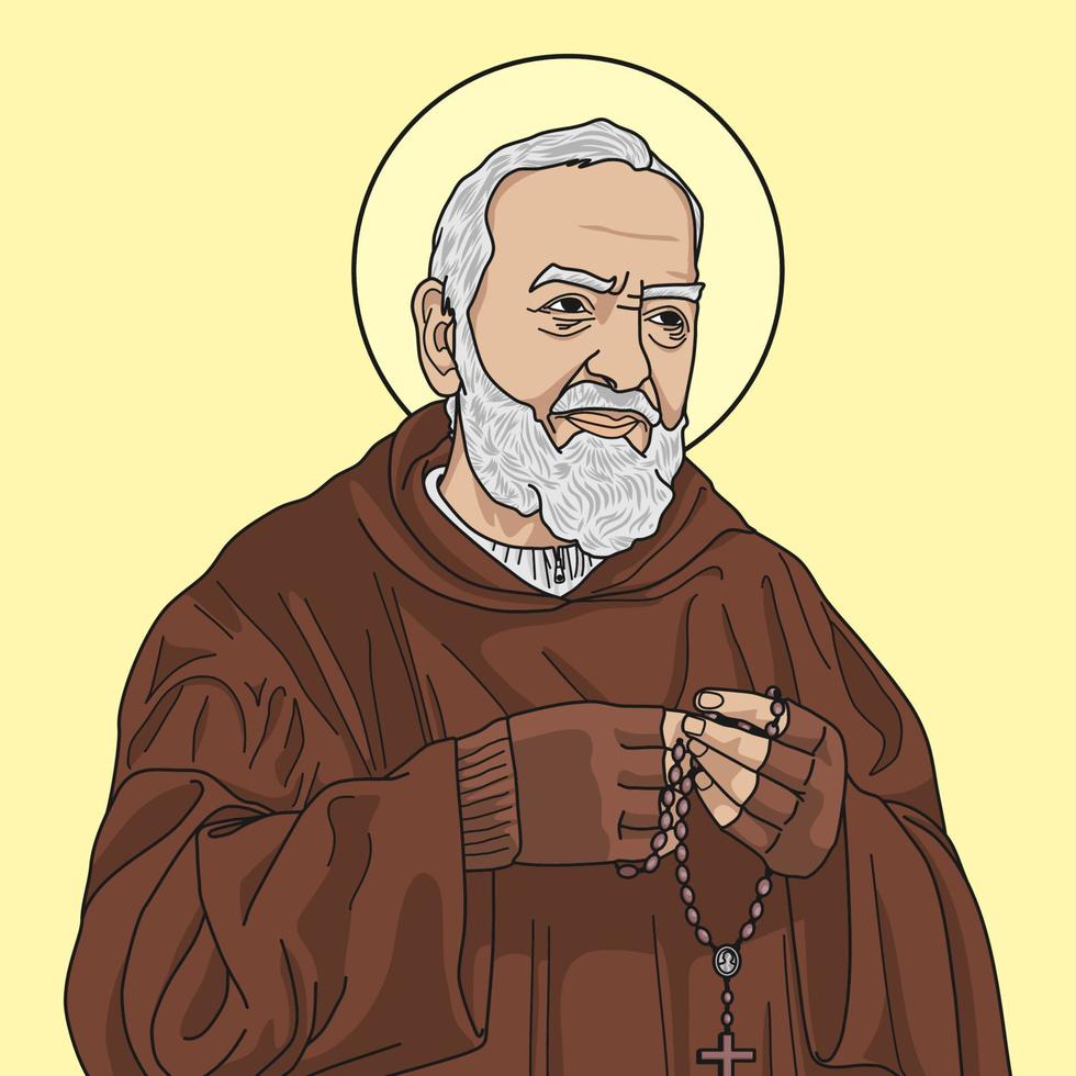 heiliger padre pio von pietrelcina farbige vektorillustration vektor