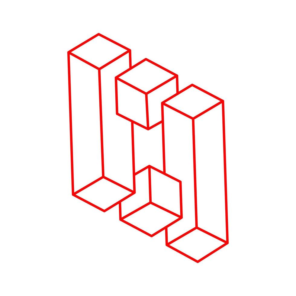 Logo. unmögliche Formen. Heilige Geometriefigur. optische Täuschung. abstraktes ewiges geometrisches Objekt. Strichzeichnungen. optische Kunst. unmögliche Geometrieform auf weißem Hintergrund. vektor