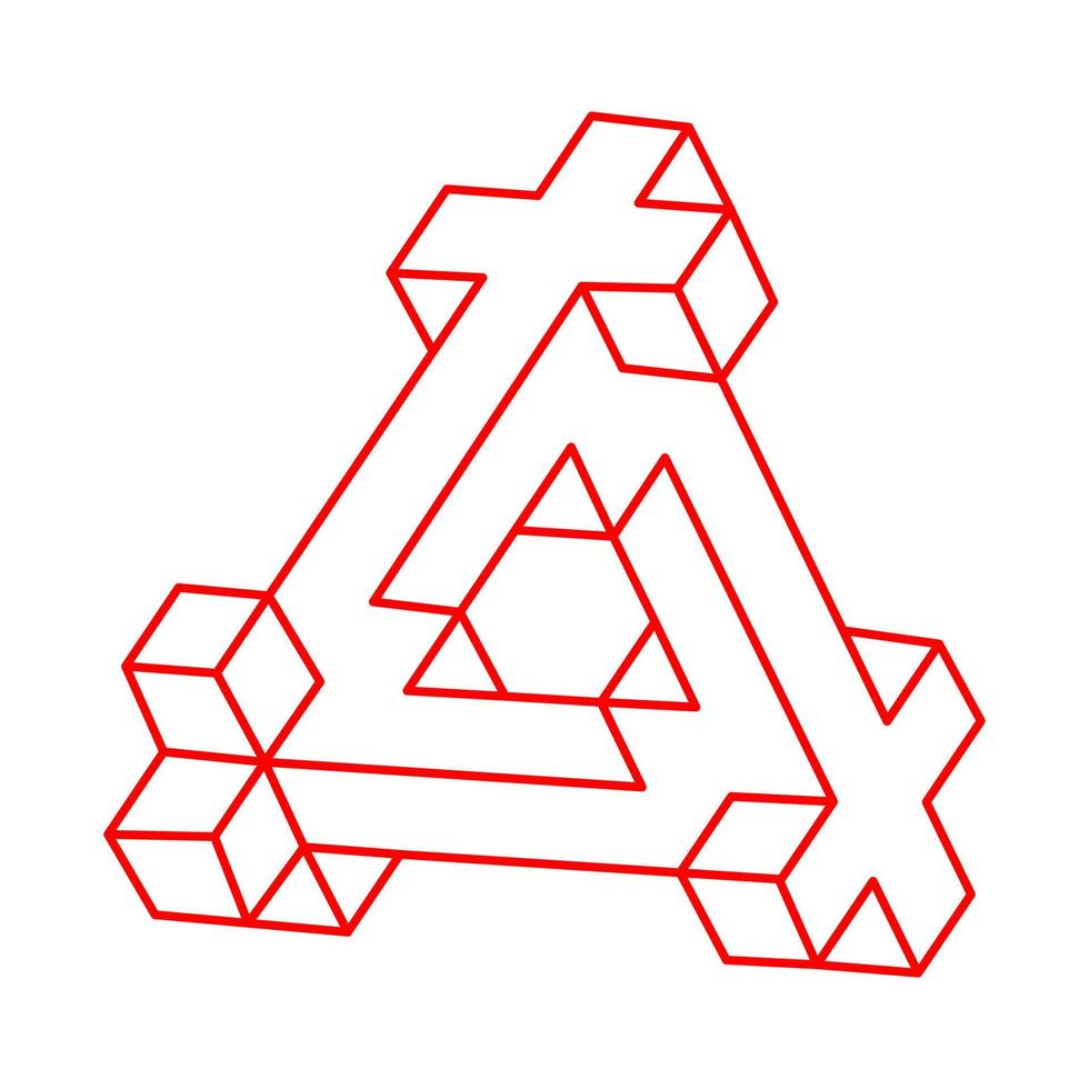 Dreieck der optischen Täuschung. unmögliche Formen. Figur der heiligen Geometrie. abstrakte ewige geometrische objekte. unmögliche endlose Umrisse. optische Kunst. unmögliche Geometrieform auf weißem Hintergrund. vektor