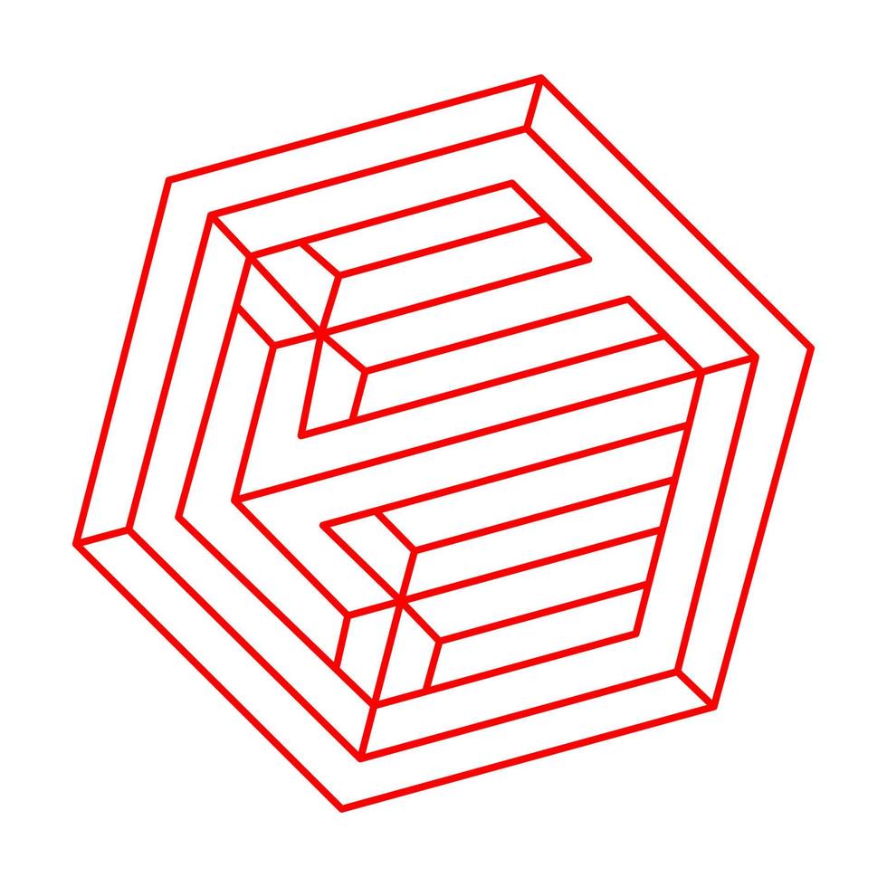 omöjliga former. logotyp. heliga geometriska figurer. optisk illusion. abstrakt evigt geometriskt objekt. omöjlig ändlös kontur. optisk konst. omöjlig geometri form på en vit bakgrund. vektor