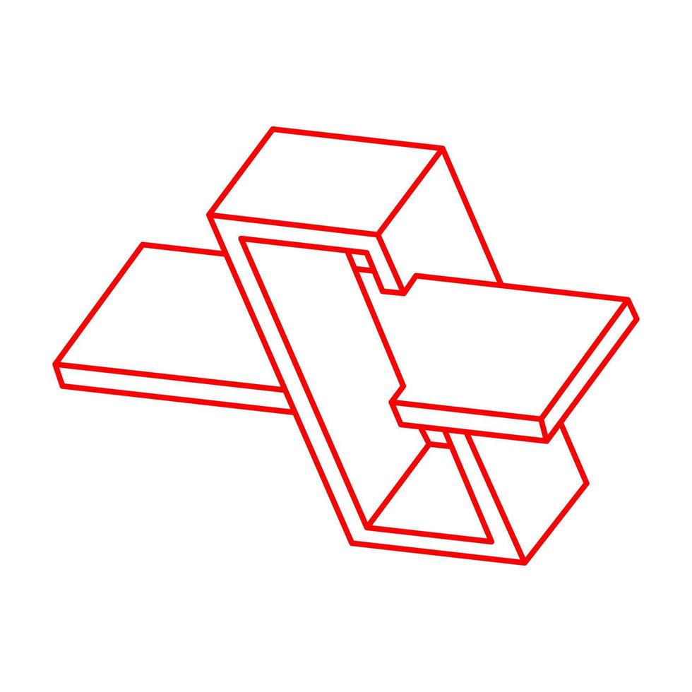 unmögliche Formen. Heilige Geometriefigur. optische Täuschung. abstraktes ewiges geometrisches Objekt. unmögliche endlose Umrisse. Strichzeichnungen. optische Kunst. unmögliche Geometrieform auf weißem Hintergrund. Logo vektor