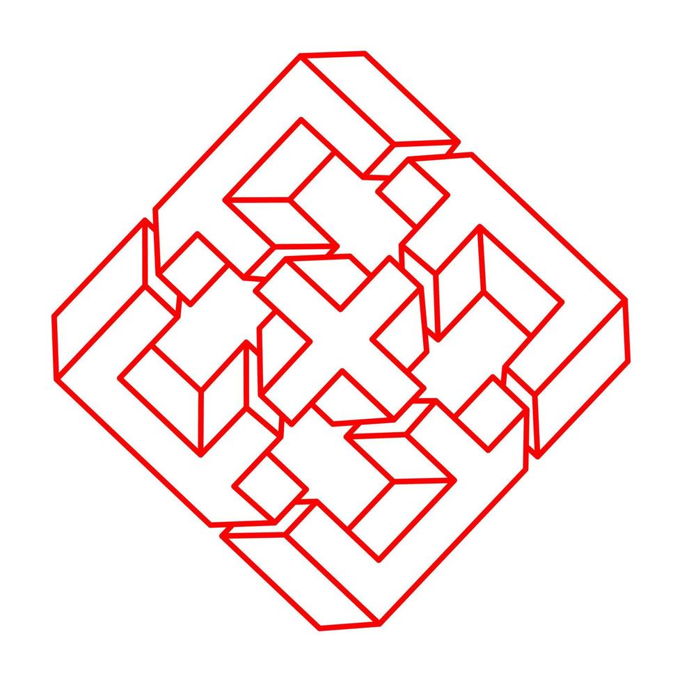 unmögliche Formen der optischen Täuschung. Geometrie. Optisches Kunstobjekt. unmögliche Zahlen. Strichzeichnungen. vektor